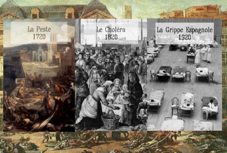 le choléra, la peste, la grippe espagnole, la grippe, le coronavirus